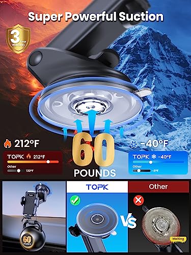 TOPK Car Phone Holder, Phone Holder for Cars Dashboard & Windscreen for Universal Cars 360° Rotatable Mobile Phone Holder for All Mobile Phones