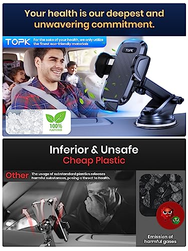 TOPK Car Phone Holder, Phone Holder for Cars Dashboard & Windscreen for Universal Cars 360° Rotatable Mobile Phone Holder for All Mobile Phones