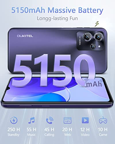 OUKITEL C32 Mobile Phones, 13GB+128GB(1TB Extension), 20MP+5MP Camera, 6.52" HD+ Display, 5150mAh Battery/10W Fast Charge, Android 12 Dual SIM 4G Smartphone, 3.5mm Jack, Face/Fingerprint Unlock, GPS
