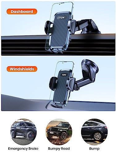 TOPK Car Phone Holder, Phone Holder for Cars Dashboard & Windscreen for Universal Cars 360° Rotatable Mobile Phone Holder for All Mobile Phones
