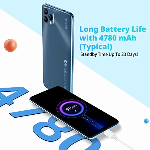 OSCAL Mobile Phones, C60 Android Smartphone, 4GB(up to 7GB) RAM+32GB/TF 1TB, 13MP+5MP Cameras, 4780mAh, 4G Sim Free Unlocked, 6.528 inch HD+ IPS Screen, Dual Nano Sim, Face Unlock - Blue