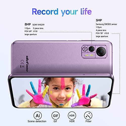 Mobile Phones Android 12, Ulefone Note 14 4G Phone Smartphone SIM Free Unlocked, 6.52” HD+ 4500mAh Triple Card Slots 16GB ROM 128GB Extension 3GB RAM 8MP Camera Dual SIM Face ID OTG, UK Version-Purple