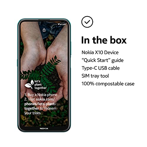 Nokia X10 6.67 Inch Android UK SIM Free Smartphone with 5G Connectivity - 6 GB RAM and 64 GB Storage (Dual SIM) - Forest Green