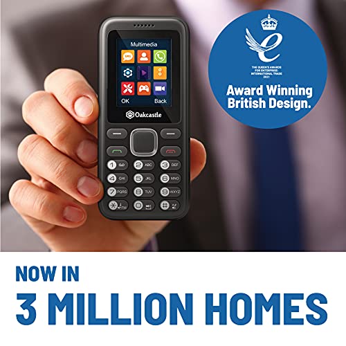 F100 Unlocked Basic Mobile Phone PAYG | SIM Free, Bluetooth Enabled, Rechargeable 7-day Battery | Dual SIM & Micro SD Card Slot | Media and Games | Lightweight and Durable Pay As You Go | Oakcastle