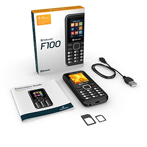 F100 Unlocked Basic Mobile Phone PAYG | SIM Free, Bluetooth Enabled, Rechargeable 7-day Battery | Dual SIM & Micro SD Card Slot | Media and Games | Lightweight and Durable Pay As You Go | Oakcastle