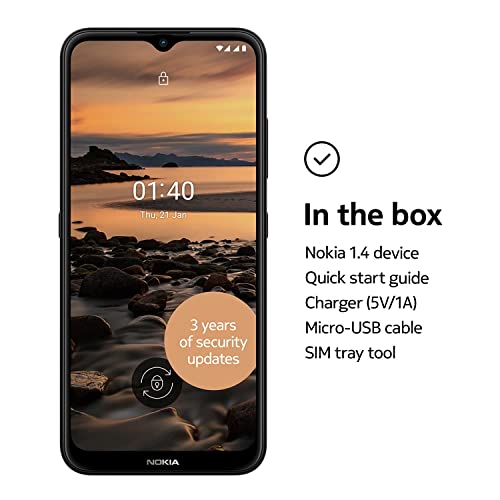 Nokia 1.4 6.51 Inch Android UK SIM Free Smartphone with 2 GB RAM and 32 GB Storage (Dual SIM) - Charcoal (Renewed)