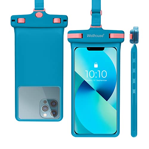 Universal Waterproof Phone Pouch with Lanyard Cell Phone IP8X Diving Outdoor Beach Floating Underwater Up to 7.0" Dry Bag 3D Seamless HD TPU Dustproof Touch Phone Case for iPhone Android Blue
