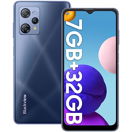 Blackview A53 Mobile Phone(2023), 7GB+32GB/1TB, Android 12 Phones, 5080mAh, 6.52’’ HD+ Screen, 12MP+5MP, 3 Cards Slots, 4G Dual Sim Free Unlocked UK, Face ID, GPS, 10W Charger Latest Phone - Black