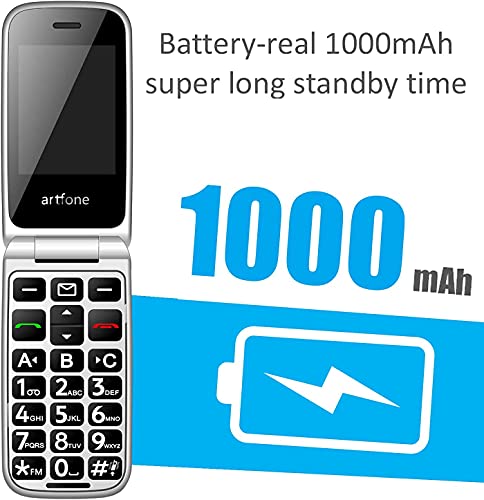 artfone F20 Big Button Mobile Phone for Elderly, Senior Flip Phones Sim Free Unlocked Easy to Use Basic Cell Phones with 2.4" LCD Display | 1000mAh Batterys | SOS Button| Torch | FM Radio | Blue