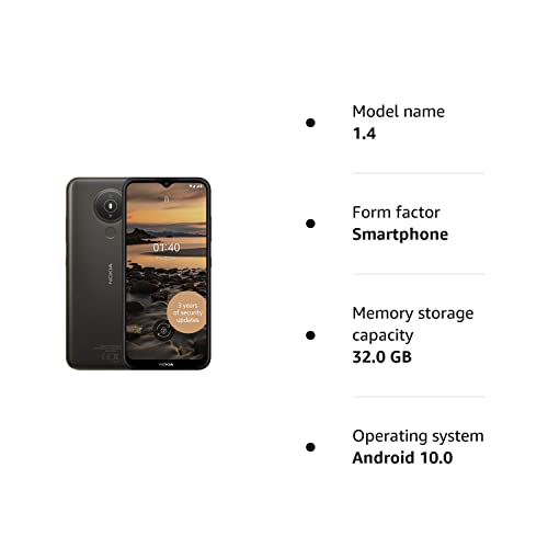 Nokia 1.4 6.51 Inch Android UK SIM Free Smartphone with 2 GB RAM and 32 GB Storage (Dual SIM) - Charcoal (Renewed)