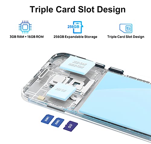 Mobile Phones SIM Free Unlocked, DOOGEE X97 Android 12 4G Smartphone, 6.0'' HD+ Display, 4200mAh Battery, Triple Card Slots, 3GB RAM 16GB ROM, 256GB Extension, Dual SIM, GPS, Face ID, UK Version-Black