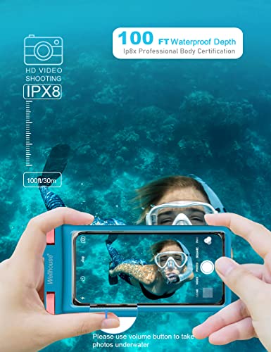 Universal Waterproof Phone Pouch with Lanyard Cell Phone IP8X Diving Outdoor Beach Floating Underwater Up to 7.0" Dry Bag 3D Seamless HD TPU Dustproof Touch Phone Case for iPhone Android Blue