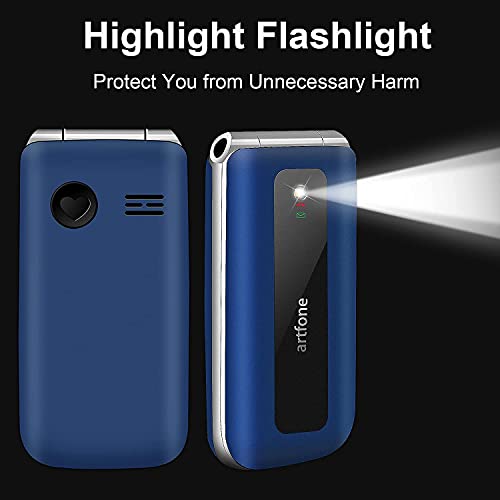 artfone F20 Big Button Mobile Phone for Elderly, Senior Flip Phones Sim Free Unlocked Easy to Use Basic Cell Phones with 2.4" LCD Display | 1000mAh Batterys | SOS Button| Torch | FM Radio | Blue