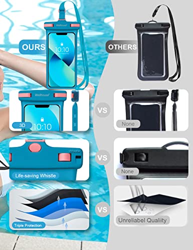 Universal Waterproof Phone Pouch with Lanyard Cell Phone IP8X Diving Outdoor Beach Floating Underwater Up to 7.0" Dry Bag 3D Seamless HD TPU Dustproof Touch Phone Case for iPhone Android Blue