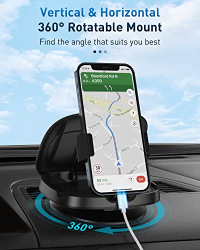 Car Phone Holder, 360° Rotatable Phone Holder for Car Dashboard, Horizontal & Vertical Viewing Car Phone Mount，Washable Reusable Car Mobile Phone Holder, for iPhone Samsung Android Smartphones (Black)