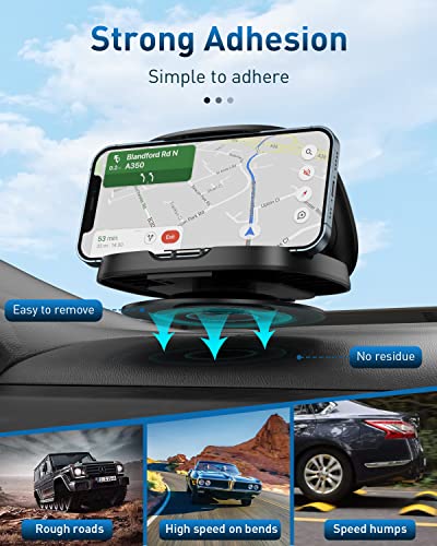 Car Phone Holder, 360° Rotatable Phone Holder for Car Dashboard, Horizontal & Vertical Viewing Car Phone Mount，Washable Reusable Car Mobile Phone Holder, for iPhone Samsung Android Smartphones (Black)