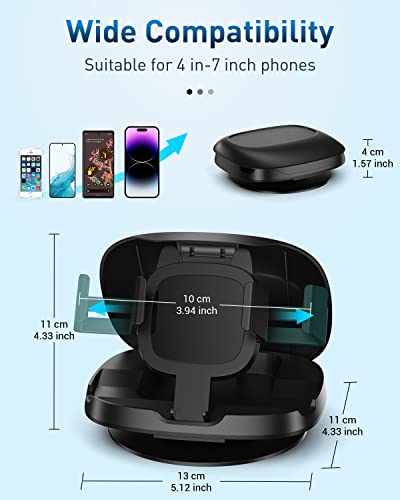 Car Phone Holder, 360° Rotatable Phone Holder for Car Dashboard, Horizontal & Vertical Viewing Car Phone Mount，Washable Reusable Car Mobile Phone Holder, for iPhone Samsung Android Smartphones (Black)
