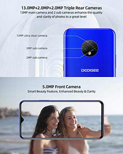 DOOGEE X95 Smartphone, Android 10 SIM Free Phones with 6.52 inch Waterdrop Display, 4350mAh Battery,13MP+5MP Camera, 3GB+16GB/256GB Extension, 4G Dual SIM Mobile Phone, Face ID, UK Version - Blue