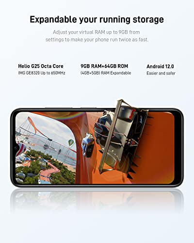 DOOGEE X98 Pro Mobile Phone, Android 12 Smartphone SIM Free Phones Unlocked, Max 9GB RAM, 64GB/1TB Extension ROM, Octa-Core, 6.52" HD+ Display, 4200mAh, 12MP+8MP, 4G Dual SIM, OTG/Face ID - Black