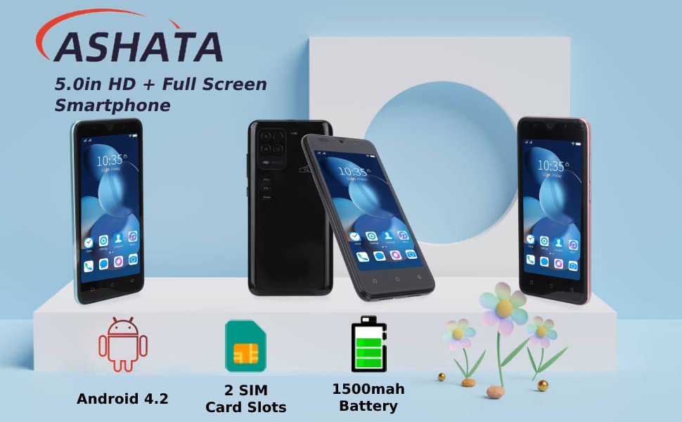 ASHATA Dual Sim Unlocked Cell Phones,Smartphone 8Pro Cell Phone 5.0in HD Full Screen for Android,RAM 2GB ROM 32GB,Face Recognition,2MP Front Camera,for Kids Elderly Gift(Rose Gold)