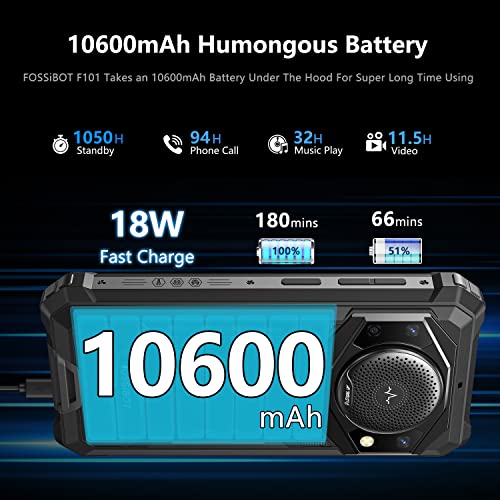 FOSSiBOT Rugged Smartphone F101 10600mAh Battery Rugged Cell Phone123dB Loudest Speaker Unlocked Phone 7+64GB 5.45" HD+ Rugged Smartphone Unlocked IP68 Waterproof Phone Android 12 24+8MP Camera OTG