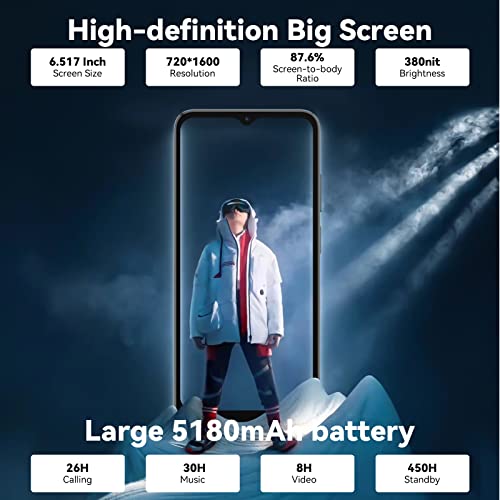 Blackview Mobile Phones Sim Free Unlocked, A52 Android 12 Phones, 3GB+32GB/TF1TB, Octa-Core, 13MP+5MP, 5180mAh, Dual SIM Smartphone, 6.517 inch HD+ IPS Screen, Face & Fingerprint Unlock-Polar Night