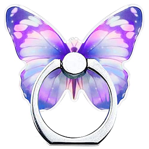 Kinizuxi Mobile Phone Ring Holder Stand, Cute Butterfly Cell Phone Ring Hand Grip Holder 360° Rotation Finger Kickstand with Knob Loop for iPhone, All Android Smartphone,Tablet (Purple)