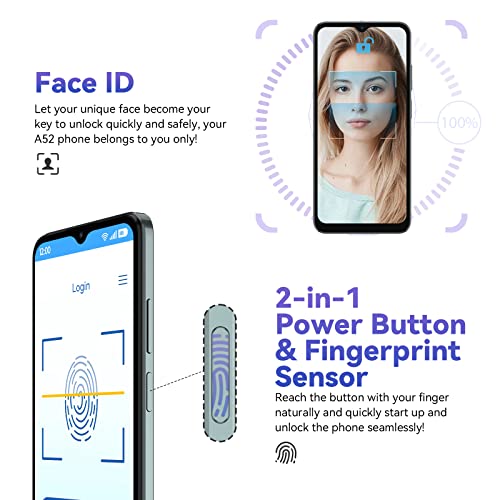 Blackview Mobile Phones Sim Free Unlocked, A52 Android 12 Phones, 3GB+32GB/TF1TB, Octa-Core, 13MP+5MP, 5180mAh, Dual SIM Smartphone, 6.517 inch HD+ IPS Screen, Face & Fingerprint Unlock-Polar Night