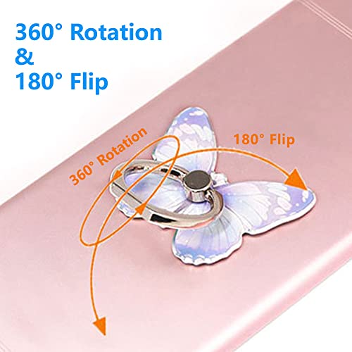 Kinizuxi Mobile Phone Ring Holder Stand, Cute Butterfly Cell Phone Ring Hand Grip Holder 360° Rotation Finger Kickstand with Knob Loop for iPhone, All Android Smartphone,Tablet (Purple)