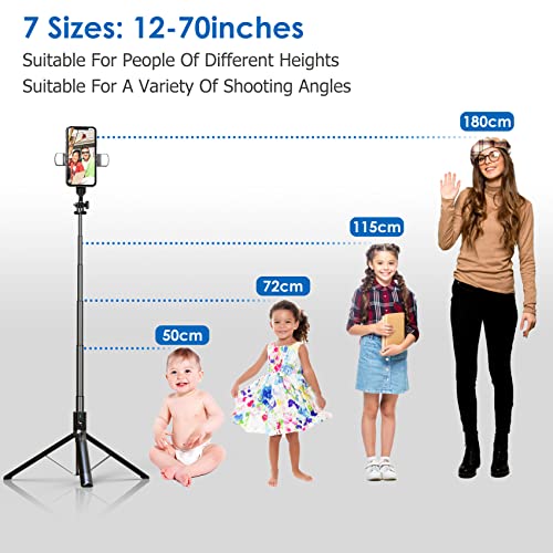 Selfie Stick Phone Tripod with Remote and LED Fill Lights - ASHINER 180cm Heigh Cell Phone Holder for Travel, Vlogging, Live Streaming Video and Photos, Phone Stand Compatible with iPhone and Android