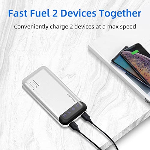 Power Bank 10000mAh Mobile Phone Portable Charger External Battery Pack with 2 USB 2.4 A Outputs and USB C Input Compatible with Huawei iPhone 12 11 X iPad Samsung Galaxy S20 Android Tablet (White)