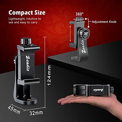 zeadio Smartphone Tripod Mount Adapter, Cell Phone Tripod Holder with Wireless Remote Shutter, Selfie Stick Monopod Adjustable Clamp, Fits for All iPhone and Android Smartphones
