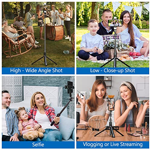 Selfie Stick Phone Tripod with Remote and LED Fill Lights - ASHINER 180cm Heigh Cell Phone Holder for Travel, Vlogging, Live Streaming Video and Photos, Phone Stand Compatible with iPhone and Android