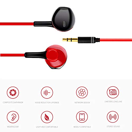 Earbuds for kindle Fire（Red）Earphone for Kindle eReaders, Fire HD 8 HD 10, Voyage Oasis Earbuds, In Ear Headset Smart Android Cell Phones Wired Earbuds Prepare for TikTok