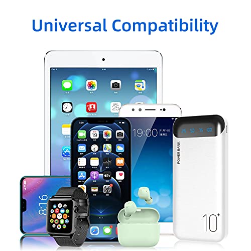 Power Bank 10000mAh Mobile Phone Portable Charger External Battery Pack with 2 USB 2.4 A Outputs and USB C Input Compatible with Huawei iPhone 12 11 X iPad Samsung Galaxy S20 Android Tablet (White)