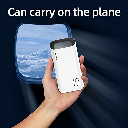 Power Bank 10000mAh Mobile Phone Portable Charger External Battery Pack with 2 USB 2.4 A Outputs and USB C Input Compatible with Huawei iPhone 12 11 X iPad Samsung Galaxy S20 Android Tablet (White)