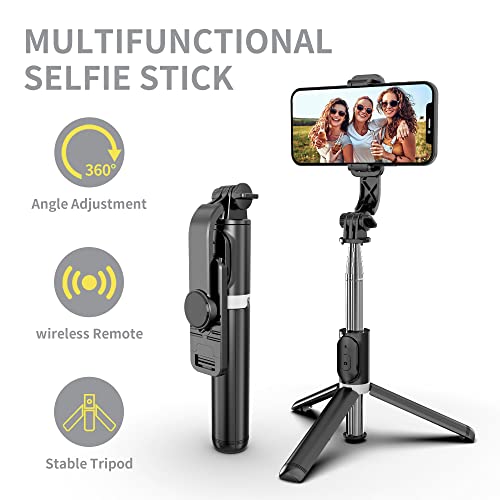 Selfie Stick Tripod, 4 in 1 Extendable Selfie Stick 360° Rotation Tripod Stand with Detachable Wireless Remote Portable Mobile Phone Holder Compatible with GoPro, iPhone, Android Smartphone