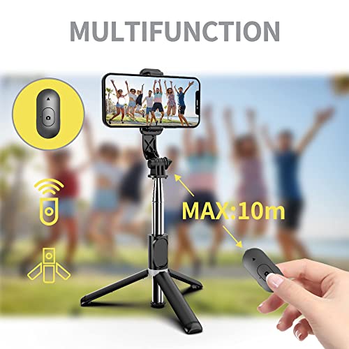 Selfie Stick Tripod, 4 in 1 Extendable Selfie Stick 360° Rotation Tripod Stand with Detachable Wireless Remote Portable Mobile Phone Holder Compatible with GoPro, iPhone, Android Smartphone