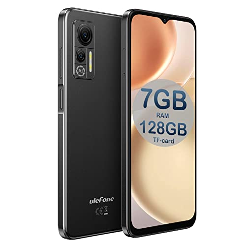 Ulefone Mobile Phones SIM Free Unlocked, 7GB RAM 128GB Extension Smartphone, 2023 Note 14, 4G Dual SIM, Android 12 Phone, 4500mAh Battery, Triple Card Slots, 6.52" Screen, 8MP Camera, Midnight Black