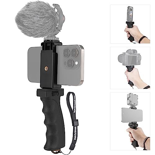 Universal Ergonomic Anti-falling Cell Phone Smartphone Hand Grip Stabilizer w/ Safety Strap, Portable Selfie Stick Handheld Vlogging Holder Mount for 60-85mm Width iPhone Samsung Tracfone Android