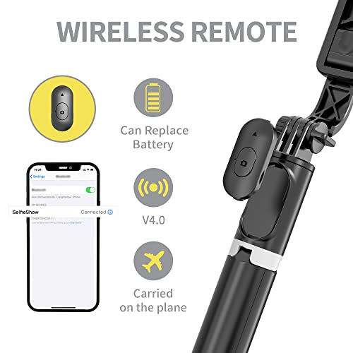 Selfie Stick Tripod, 4 in 1 Extendable Selfie Stick 360° Rotation Tripod Stand with Detachable Wireless Remote Portable Mobile Phone Holder Compatible with GoPro, iPhone, Android Smartphone