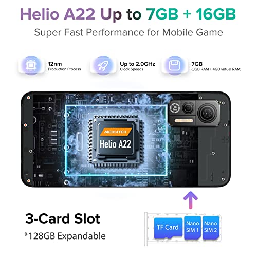 Ulefone Mobile Phones SIM Free Unlocked, 7GB RAM 128GB Extension Smartphone, 2023 Note 14, 4G Dual SIM, Android 12 Phone, 4500mAh Battery, Triple Card Slots, 6.52" Screen, 8MP Camera, Midnight Black