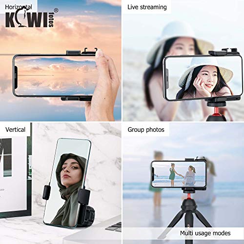 KIWIFOTOS 3 in 1 Cell Phone Tripod Mount, Phone Camera Grip Handle Holder with Detachable Bluetooth Shutter Remote Control and Cold Shoe Mount for iPhone Android Smartphone Selfie Vlog Video Shooting