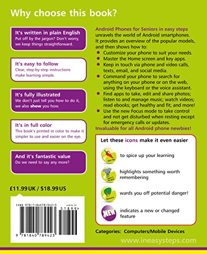 Android Phones for Seniors in easy steps, 3rd edition: Updated for Android version 10