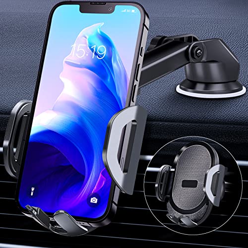 Huryfox Car Phone Holder Mobile Mount - Handsfree Driving Cellphone Stand, Smartphone Support on Dashboard, Windshield, Vent and More, Automobile Cradle Compatible with iPhone, Android Phone