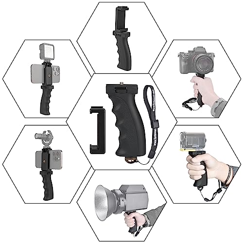 Universal Ergonomic Anti-falling Cell Phone Smartphone Hand Grip Stabilizer w/ Safety Strap, Portable Selfie Stick Handheld Vlogging Holder Mount for 60-85mm Width iPhone Samsung Tracfone Android