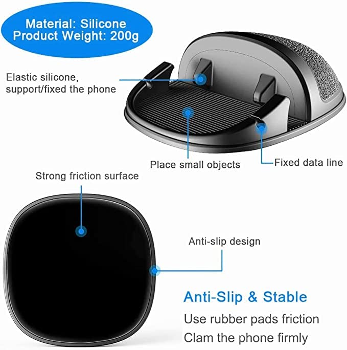 Car Phone Holder, Car Phone Mount Silicone Cell Phone Holder For Car Auto Nonslip Dashboard Mat for iPhone X Car Holder Compatible With iPhone, Samsung, Android Smartphones, GPS Devices & More, Black