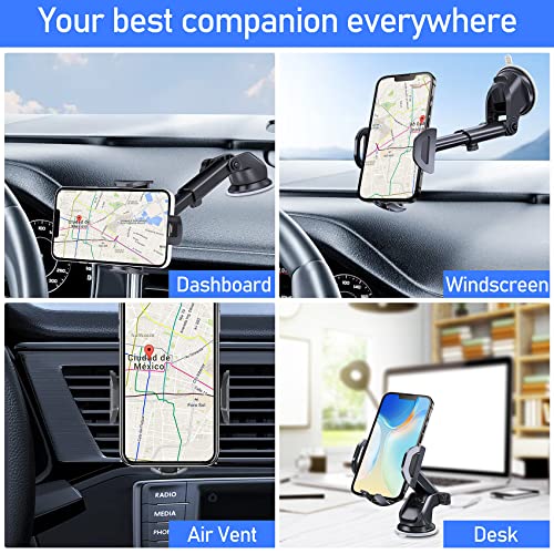 Huryfox Car Phone Holder Mobile Mount - Handsfree Driving Cellphone Stand, Smartphone Support on Dashboard, Windshield, Vent and More, Automobile Cradle Compatible with iPhone, Android Phone