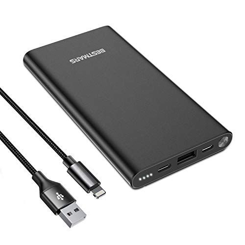 BESTMARS Power Bank Fast Charging USB C PD Portable Charger Slim 10000mAh Back Up Battery Pack Compatible with iPhone 14 13 12 SE iPad Mini & Samsung Galaxy S22 S21 S20 Android Cell Phone & more Black