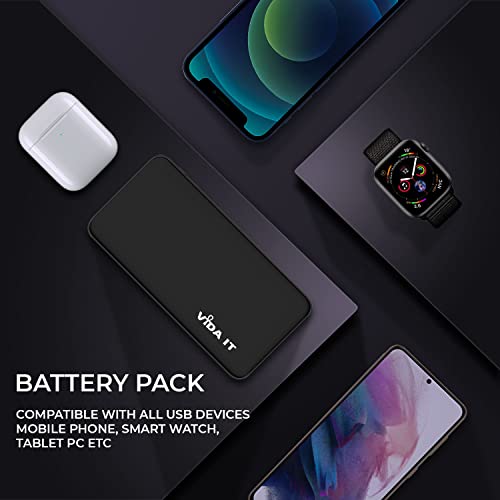 Vida IT vDuo 10000mAh Power Bank Battery Pack Portable Charger for iPhone Heated Vest Jacket Gilet Google Pixel Android Mobile Phone Tablet PC, Rechargeable Backup USB Type-C 2A 5V Long Lasting Life